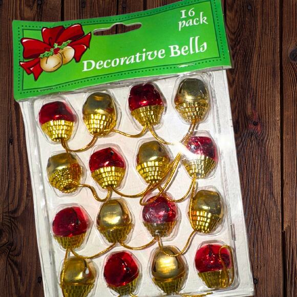 Vintage Decorative Christmas Bells 16 Pack – Red & Gold Craft Ornaments - Picture 3 of 5